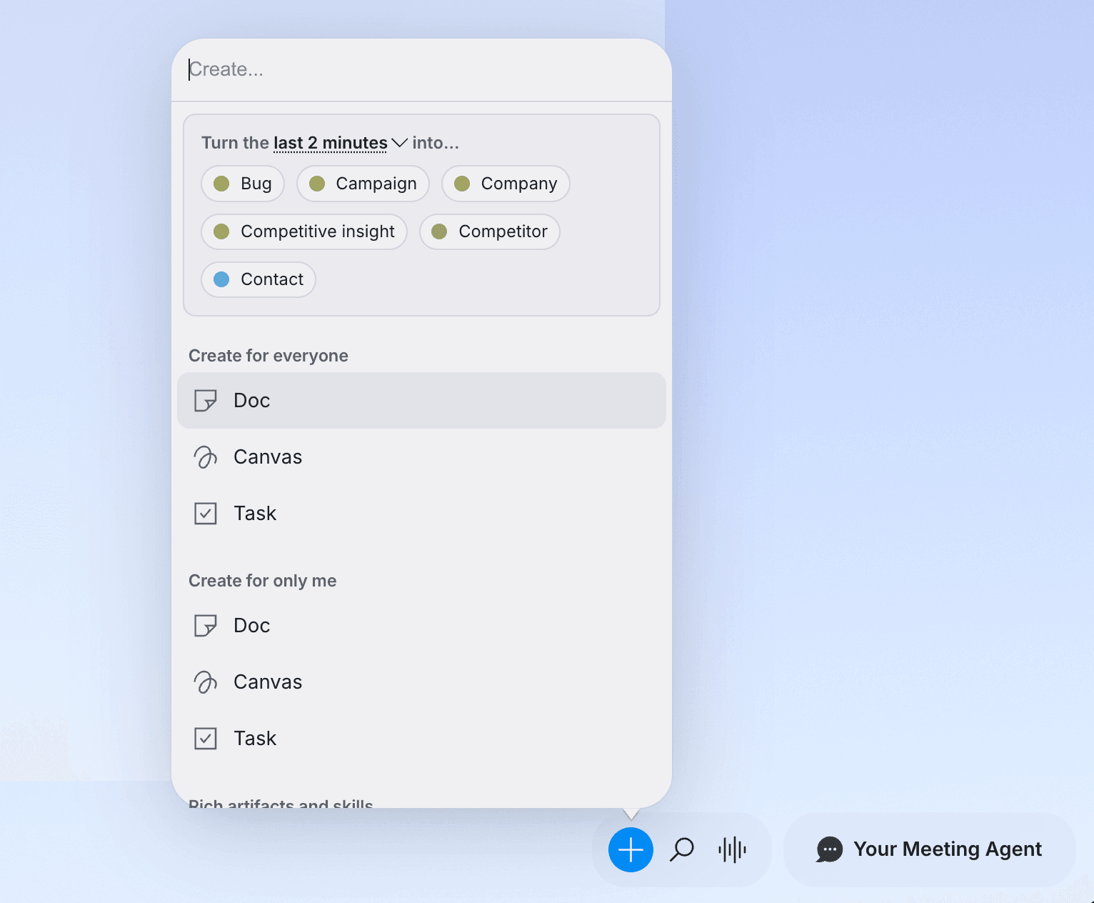 One button to create and capture in meetings
